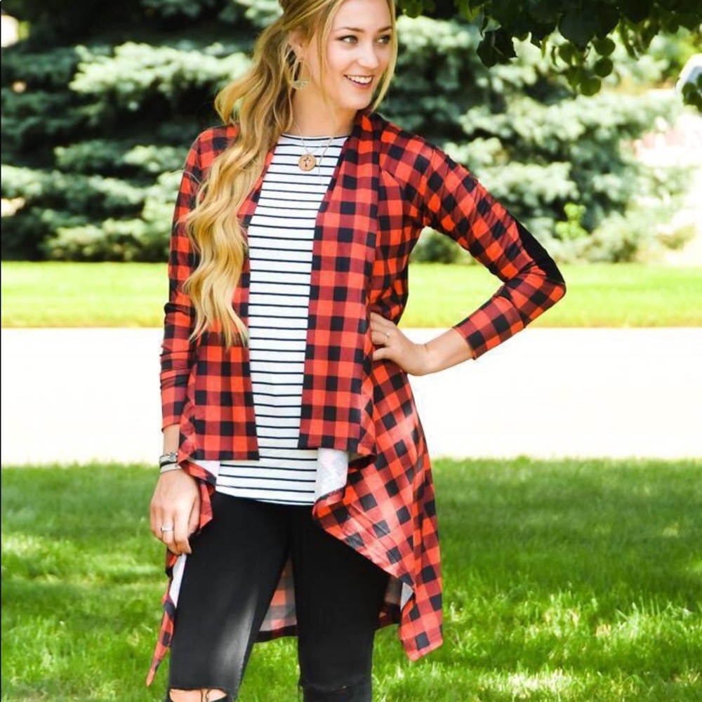 Buffalo Plaid Open Front Cardigan